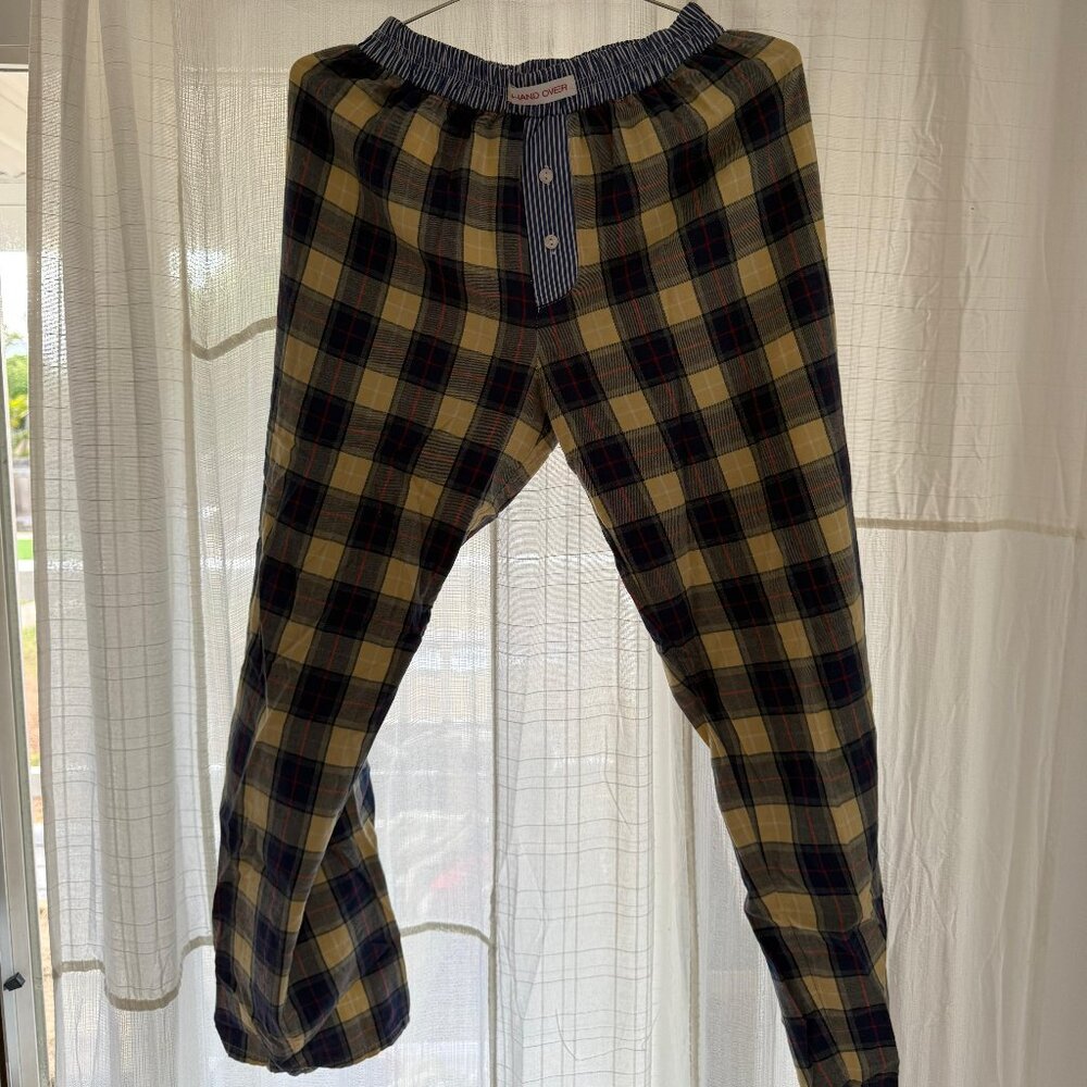 Hand Over Plaid Pajama Pants Navy/Yellow Size Small